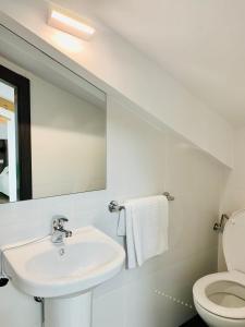 马德里Hotel Madrid Río的白色的浴室设有水槽和镜子