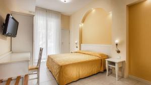 切塞纳蒂科Hotel Il Gabbiano的一间带床和电视的小卧室