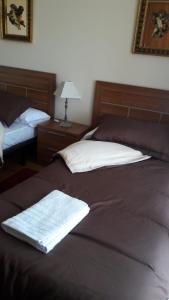 巴雷罗斯Panoramico Playa de Altar II的一间卧室配有两张床和一张带台灯的桌子