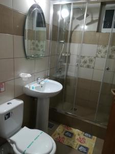 苏利纳Casa Diana的浴室配有卫生间、盥洗盆和淋浴。