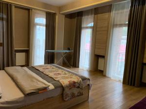 第比利斯利利克梅斯基维立公寓的一间设有床铺的卧室,位于带窗户的房间内
