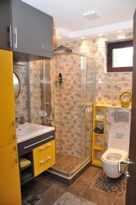 查查克Lux apartman Čačak的带淋浴、卫生间和盥洗盆的浴室