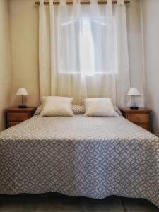 圣克鲁斯-德拉帕尔马Casa El Obispo的一间卧室设有一张大床和窗户
