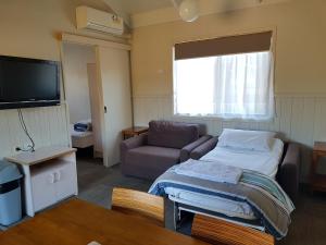 堪培拉堪培拉卡罗特尔汽车旅馆的客房设有床、沙发和电视。