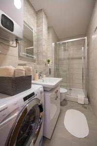 蒂瓦特SunRay的浴室配有洗衣机、水槽和洗衣机。