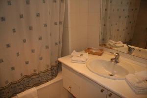 奥尔迪诺苏凯莱酒店的一间带水槽和淋浴帘的浴室