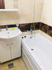 北马马亚-讷沃达里Ariana Apartment的白色的浴室设有水槽和淋浴。