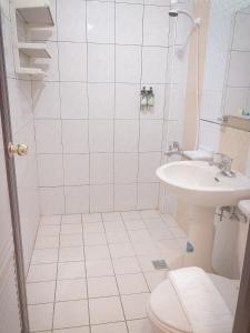 仁爱乡山·行旅的白色的浴室设有水槽和卫生间。