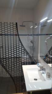 巴塞罗那若斯雷欧尼公寓的浴室配有白色水槽和淋浴。