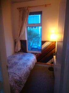 班戈北爱尔兰Simon's Cosy House的一间小卧室,配有床和窗户