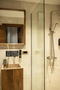 普里什蒂纳Boulevard Exclusive的带淋浴、水槽和镜子的浴室