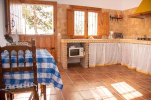 波索阿尔孔Casa Cueva Salamandra的厨房配有桌子和微波炉