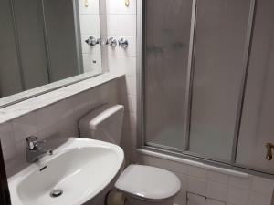 韦斯特兰Sylter-Besserburg-App-16的一间带水槽、卫生间和淋浴的浴室