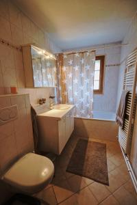 莱迪亚布勒雷Chalet Floriana的浴室配有卫生间、盥洗盆和浴缸。
