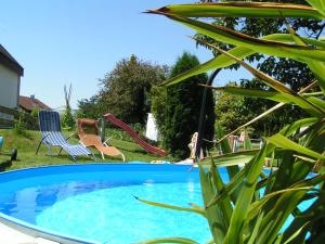 拉芬斯堡Bachäckerhof - Nichtraucherhotel-的庭院中带滑梯的游泳池