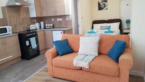 利兹TUii Appart, Cleveleys Road Holbeck的带沙发的客厅和厨房
