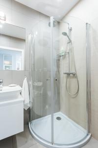 克拉科夫Harmo no. 1 - Sunny Apartment with big terrace的带淋浴和盥洗盆的浴室