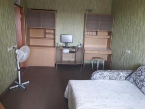 哈尔科夫Старошишковская улица, 7 квартира 142 Апартаменты的客房设有一张床、一张桌子和一台电脑