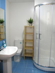 布罗托Apartamento Punta Gábalo的带淋浴、盥洗盆和卫生间的浴室