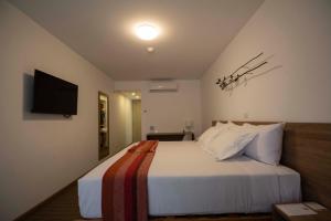 利马Tierra Viva Miraflores Centro的酒店客房设有一张床铺,墙上配有电视