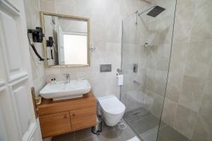 图尔古特雷斯9Bodrum Hotel的浴室配有卫生间、盥洗盆和淋浴。