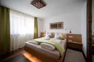 卡尔达罗Gästehaus Pfuss的一间卧室设有一张大床和一个窗户。