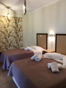 利吉亚阿夫拉酒店的两张位于酒店客房的床,配有毛巾