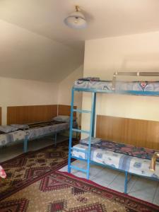 奥内什蒂帕拉迪苏尔索菲里罗营地旅馆的带三张双层床和地毯的房间
