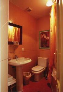 塞哥维亚福尔诺斯旅馆的一间带卫生间和水槽的浴室