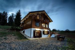 SăcelTulean Cabin的一座大型木屋,设有通往木屋的楼梯
