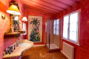 帕尔马帕拉索戴拉罗萨普拉堤酒店的红色的浴室设有水槽和淋浴