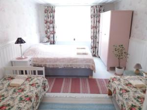 维尔扬迪Lille Lux Apartment的一间卧室设有两张床和窗户。
