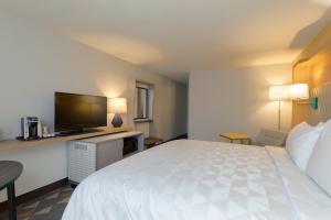 奥兰多Holiday Inn & Suites Orlando SW - Celebration Area, an IHG Hotel的一间酒店客房,配有一张大床和一台平面电视