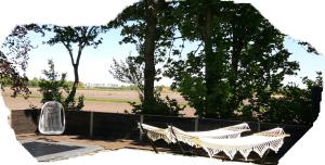 格罗宁根Byonz的两个吊床,位于树木围栏旁边