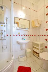 德兹维济诺Apartament Zuzia的带淋浴、盥洗盆和卫生间的浴室