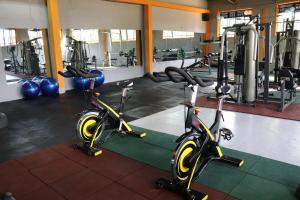 坎帕拉比耶姆酒店 的健身房提供2辆运动自行车和举重器材
