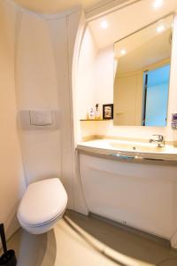 乌普萨拉Hotell Kvarntorget的一间带卫生间、水槽和镜子的浴室