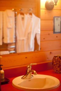沃尔卡诺Volcano Mist Cottage的一间带水槽和镜子的浴室