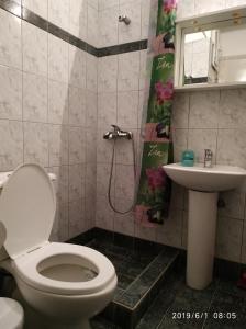 奥林匹亚基·阿克蒂LAZAROS APARTMENTS的一间带卫生间和水槽的浴室