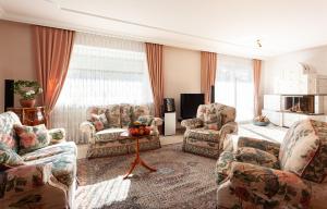 拜尔斯布龙Hotel Petra的客厅配有两张沙发和一台电视机