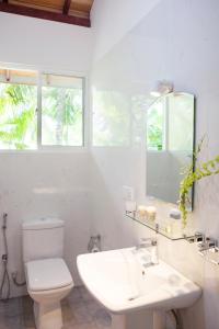 希克杜沃Alvas house的白色的浴室设有水槽和卫生间。