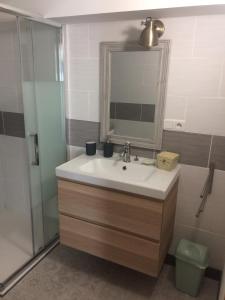 巴约讷Baiona的一间带水槽、镜子和淋浴的浴室