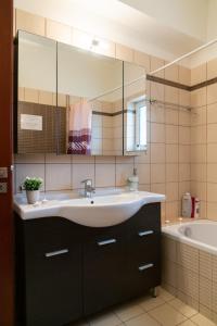 阿特米达Rose's House (Near Airport)的浴室配有盥洗盆、镜子和浴缸