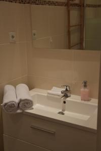 尼斯Nice centre- Superbe 100m2 - 10 mn à pied de la mer !的浴室设有水槽、毛巾和镜子
