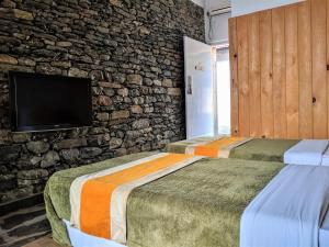 博卡拉甘塔维亚度假酒店的石墙客房的两张床