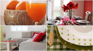普洛切Apartments Neda的一张桌子和橙汁的房间的照片拼在一起