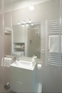 贝尔格莱德Victor Residence的白色的浴室设有水槽和镜子