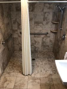 加德纳黄石大岩宾馆的浴室内配有淋浴帘。