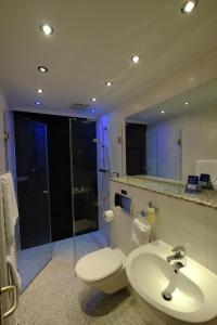 汉诺威汉诺威萨沃伊酒店的浴室配有卫生间、盥洗盆和淋浴。