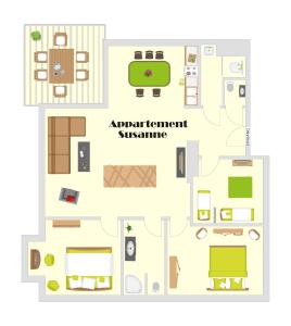 滨湖新锡德尔Pannonia Appartements的家具的公寓的平面图